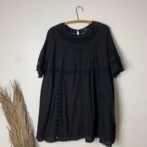 Black Mini Dress with Crochet Detail